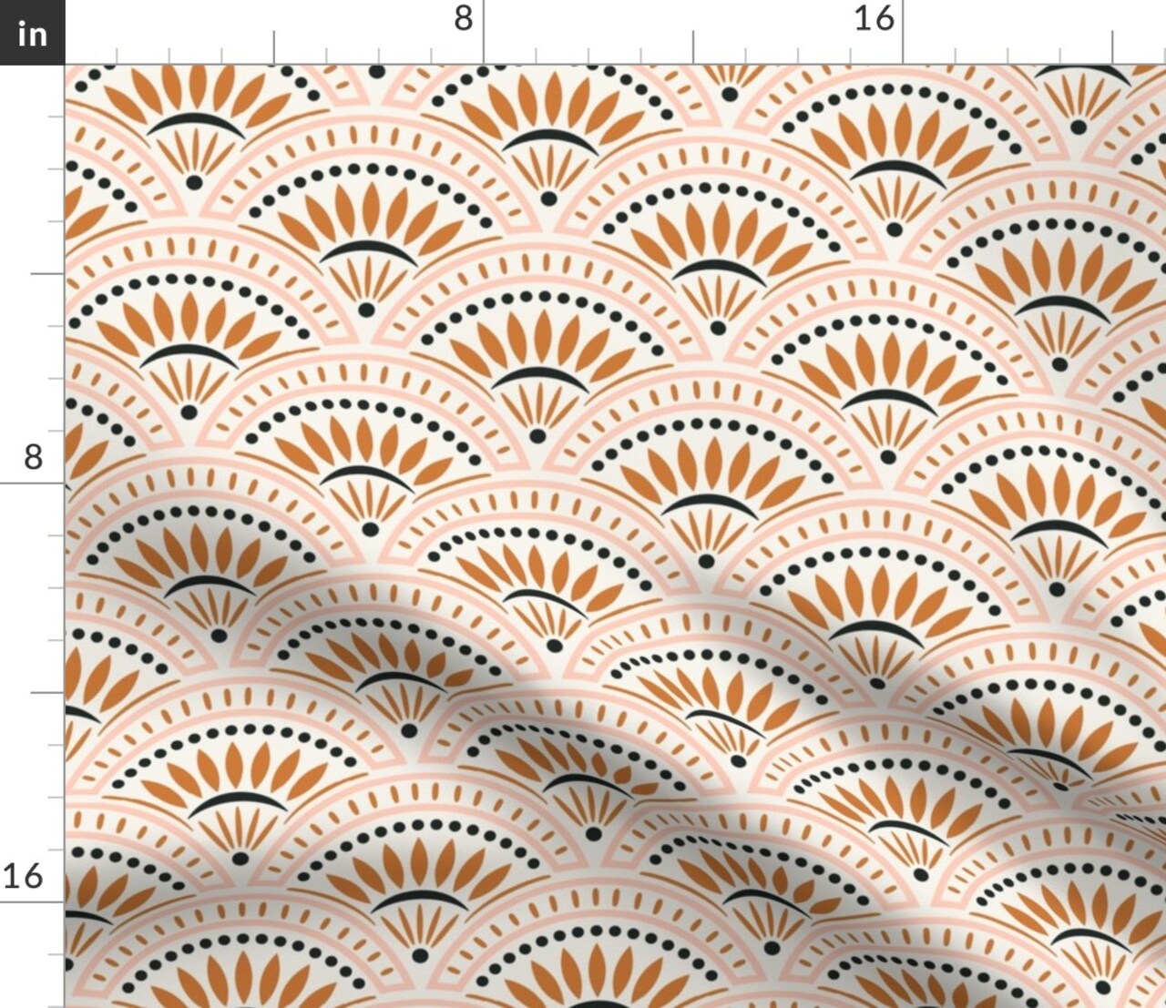 Orange Scales Scallops Fans Geometric Vintage 20'S Medium Scale Art Nouveau Victorian. Custom Printed Fabric by Spoonflower Various Fabrics by the Yard or Fat Quarter